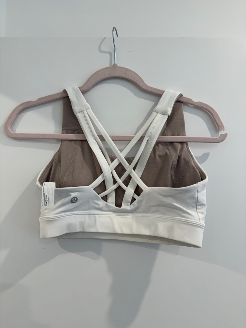 Lululemon White Strappy Sports Bra with Taupe Lining